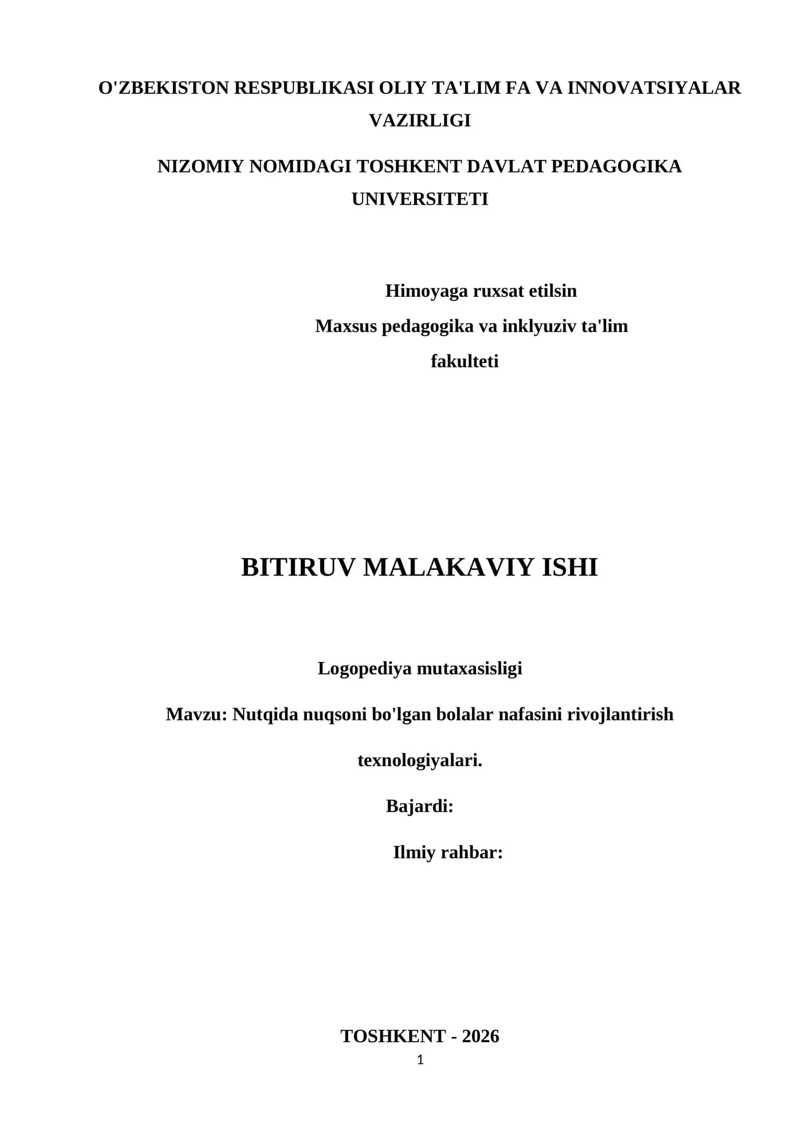 Nutqida nuqsoni bo'lgan bolalar nafasini rivojlantirish texnologiyalari