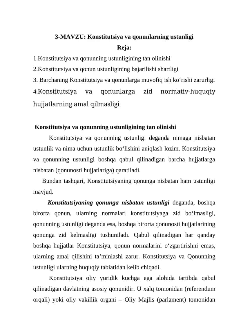Konstitutsiya va qonunlarning ustunligi