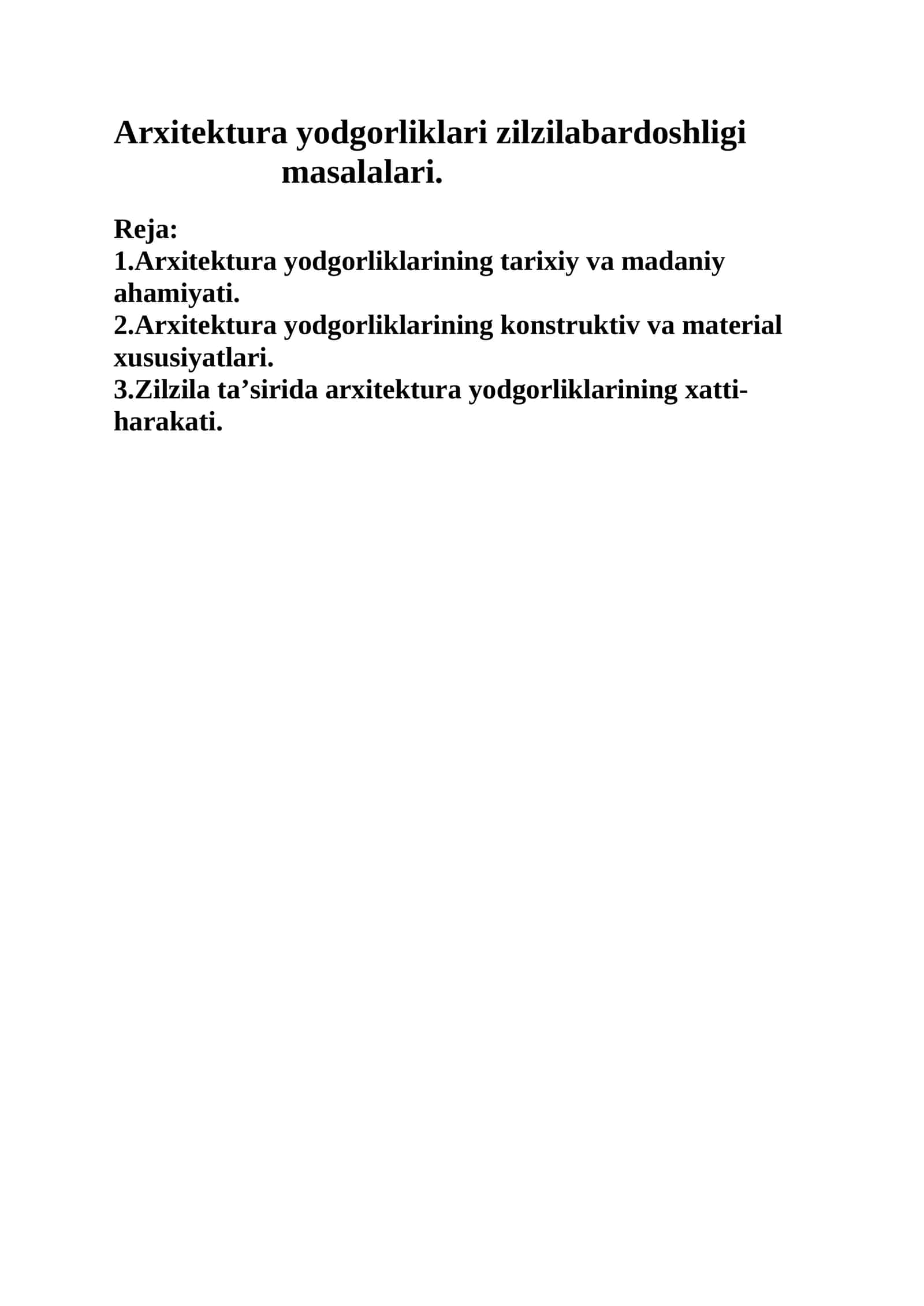 Arxitektura yodgorliklari zilzilabardoshligi masalalari