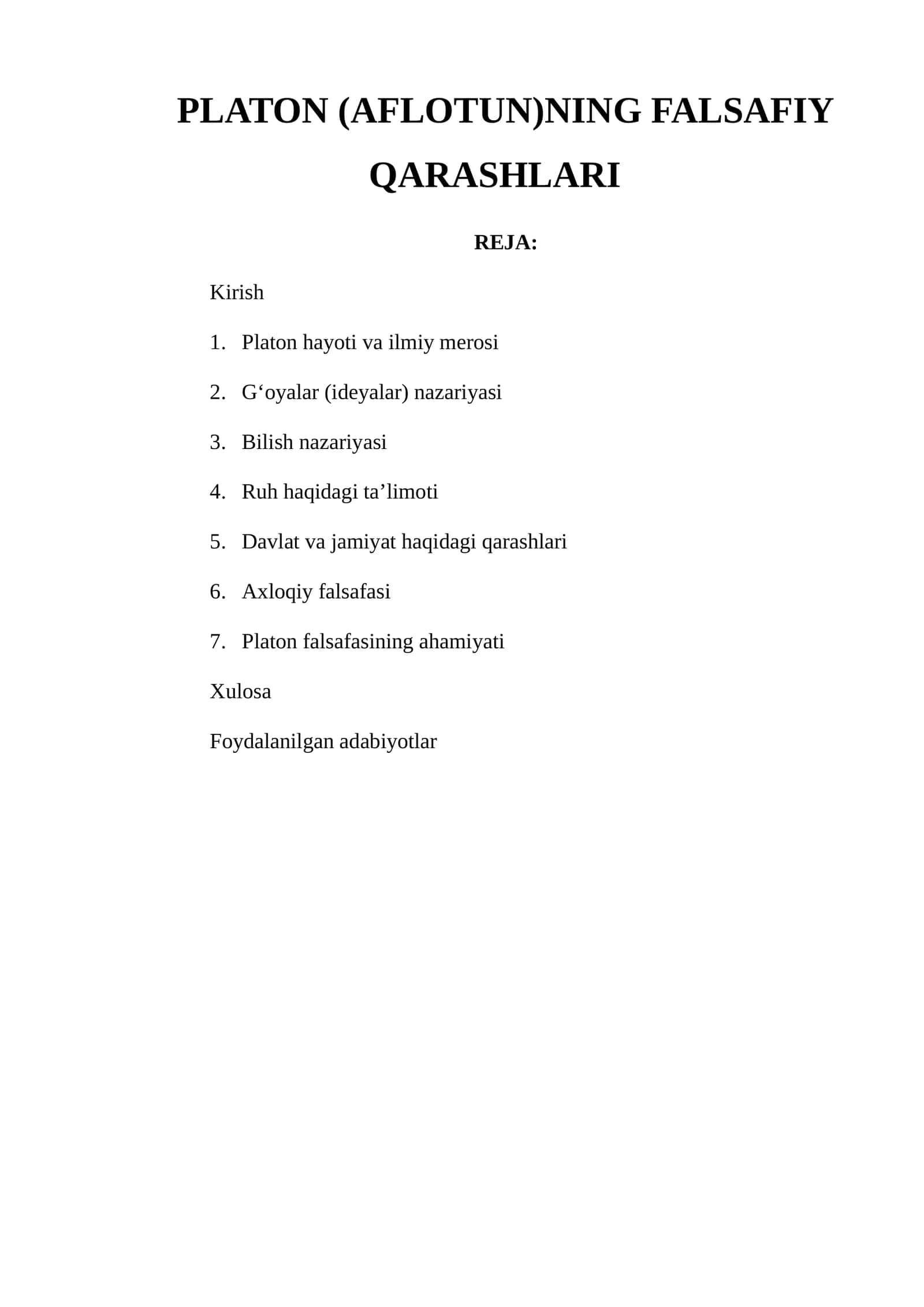 PLATON (AFLOTUN)NING FALSAFIY QARASHLARI