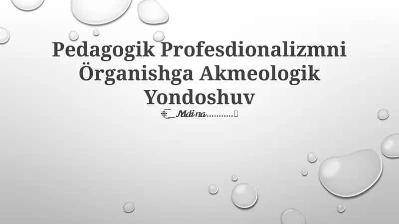 Pedagogik Profesdionalizmni Örganishga Akmeologik Yondoshuv