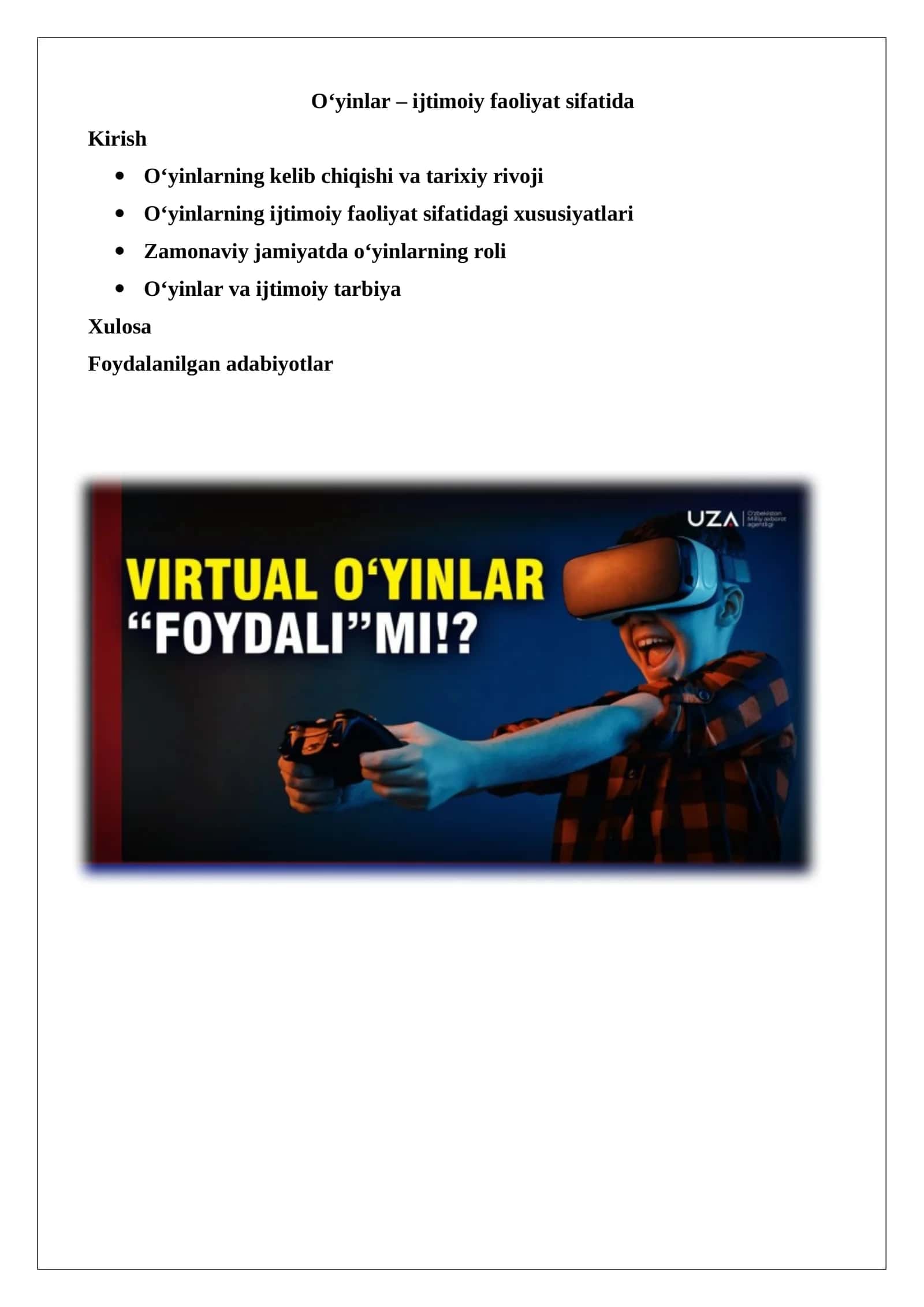 O‘yinlar – ijtimoiy faoliyat sifatida