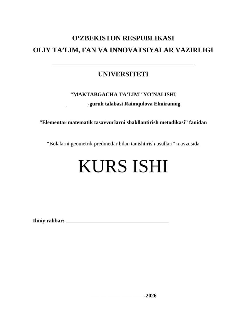 Bolalarni geometrik predmetlar bilan tanishtirish usullari
