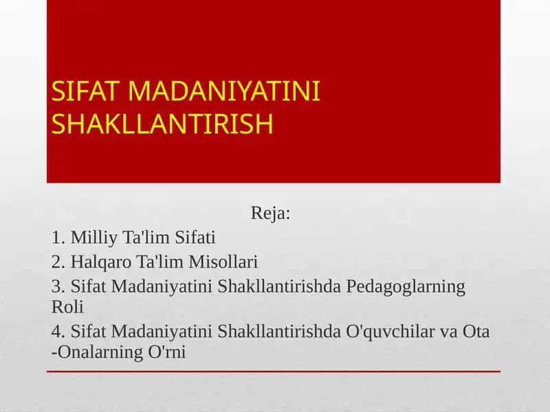 Sifat Madaniyatini Shakllantirish
