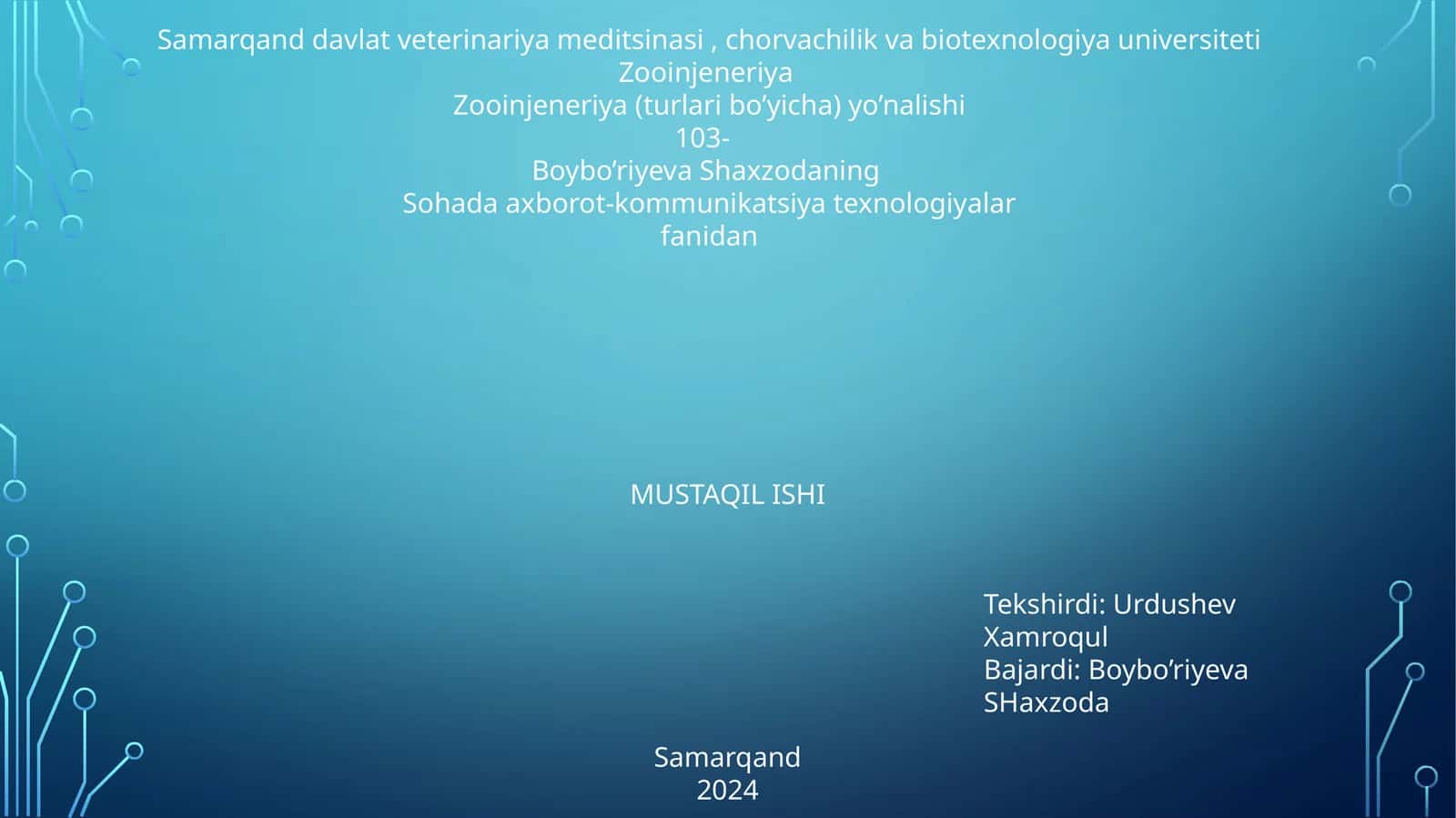 Zooinjeneriya (turlari bo’yicha) yo’nalishi