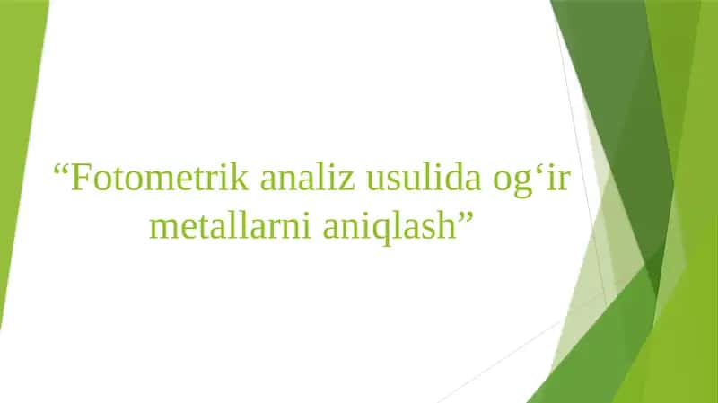 Fotometrik analiz uslubida og'ir metallarni aniqlash