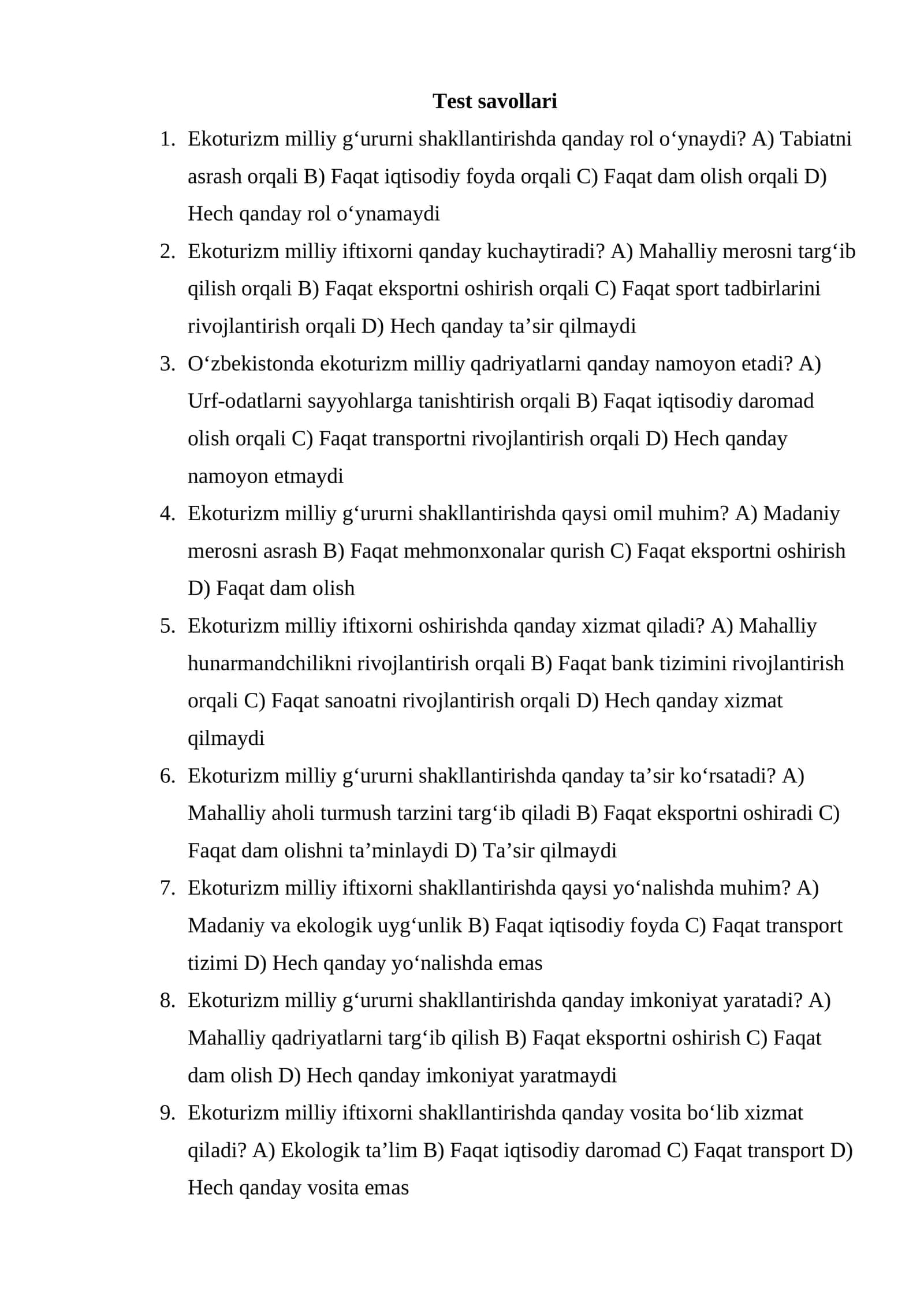 Ekoturizm va milliy g‘ururni shakllantirish