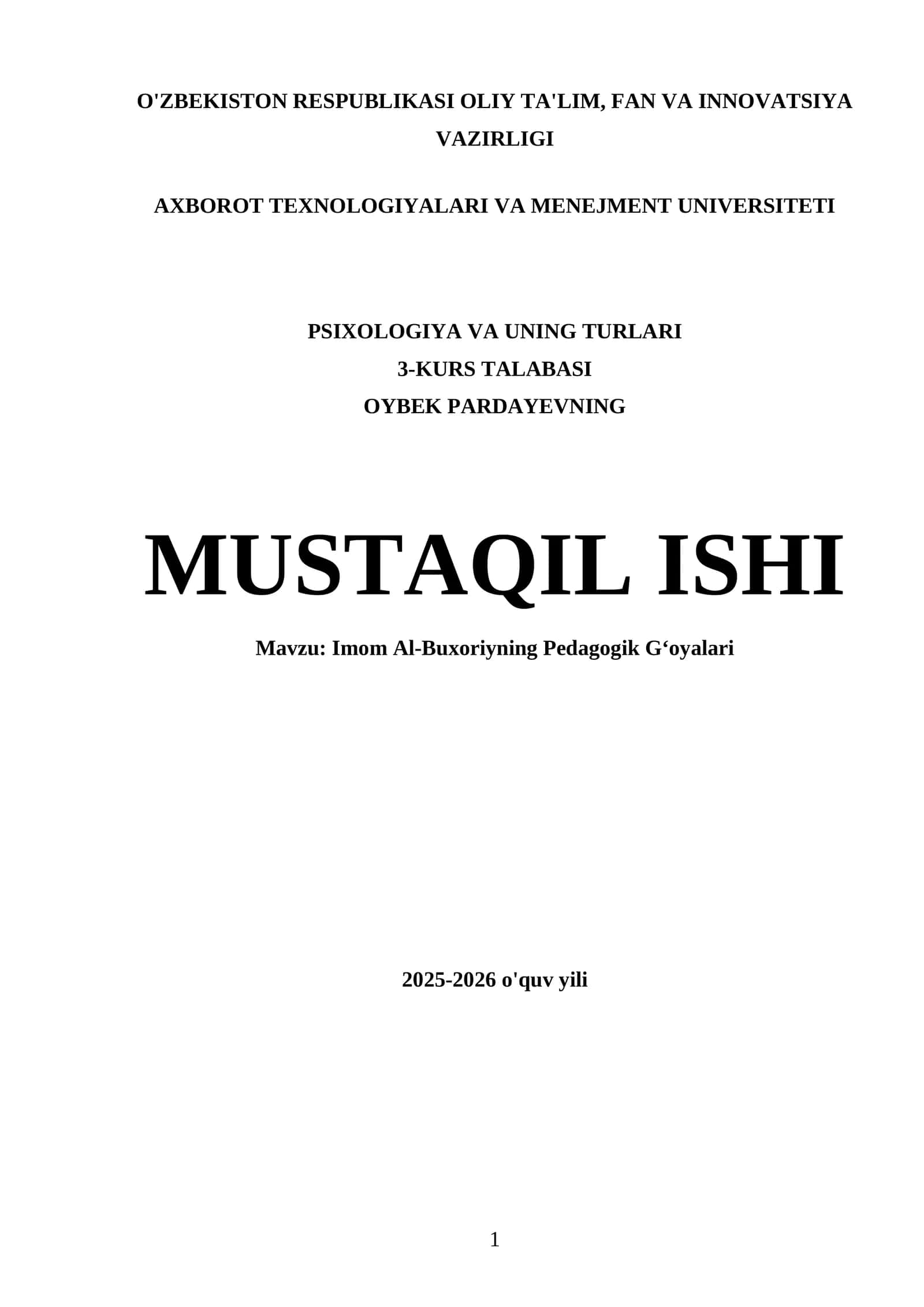 Imom Al-Buxoriyning Pedagogik Gʻoyalari