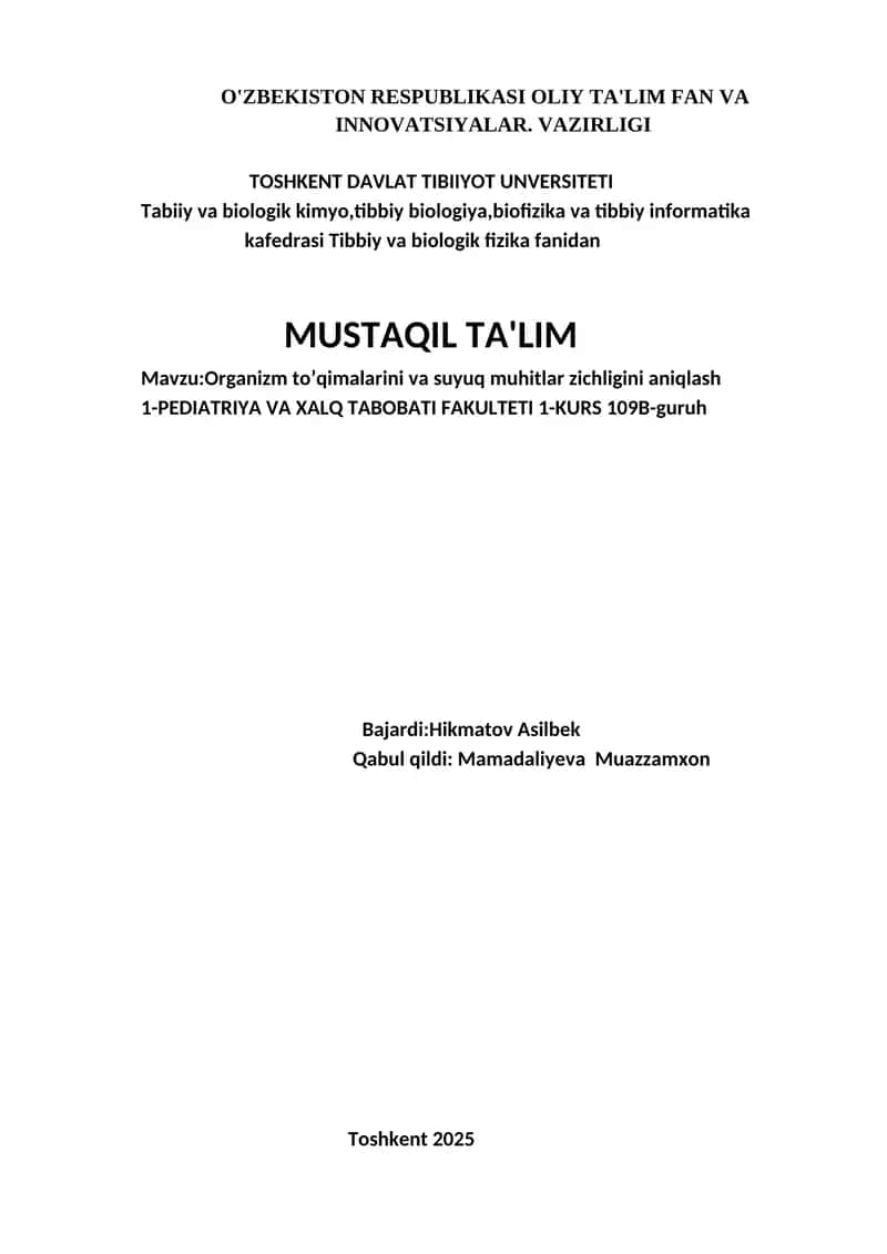 Organizm to’qimalarini va suyuq muhitlar zichligini aniqlash