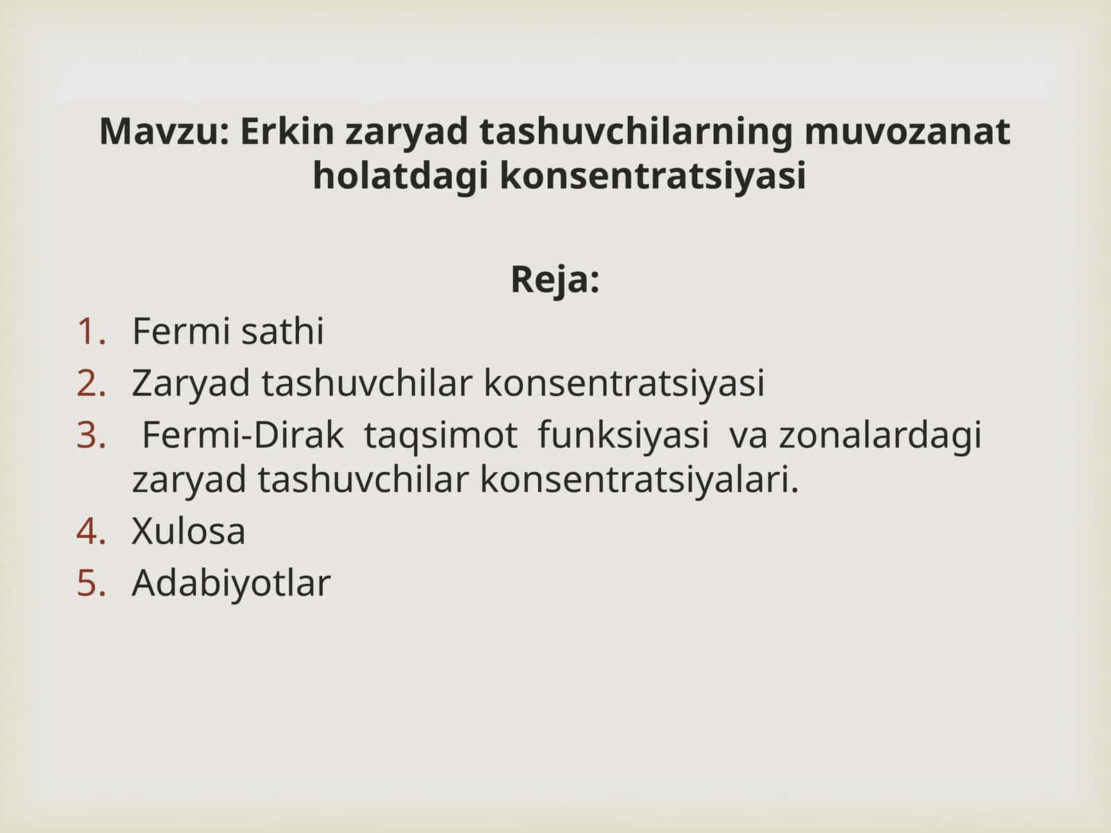 Erkin zaryad tashuvchilarning muvozanat holatdagi konsentratsiyasi