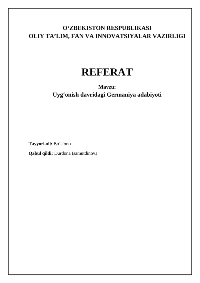 Uygʻonish davridagi Germaniya adabiyoti