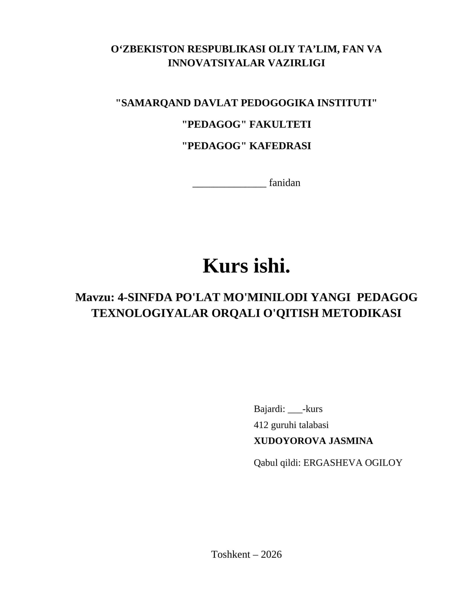 4-SINFDA PO'LAT MO'MINILODI YANGI PEDAGOG TEXNOLOGIYALAR ORQALI O'QITISH METODIKASI
