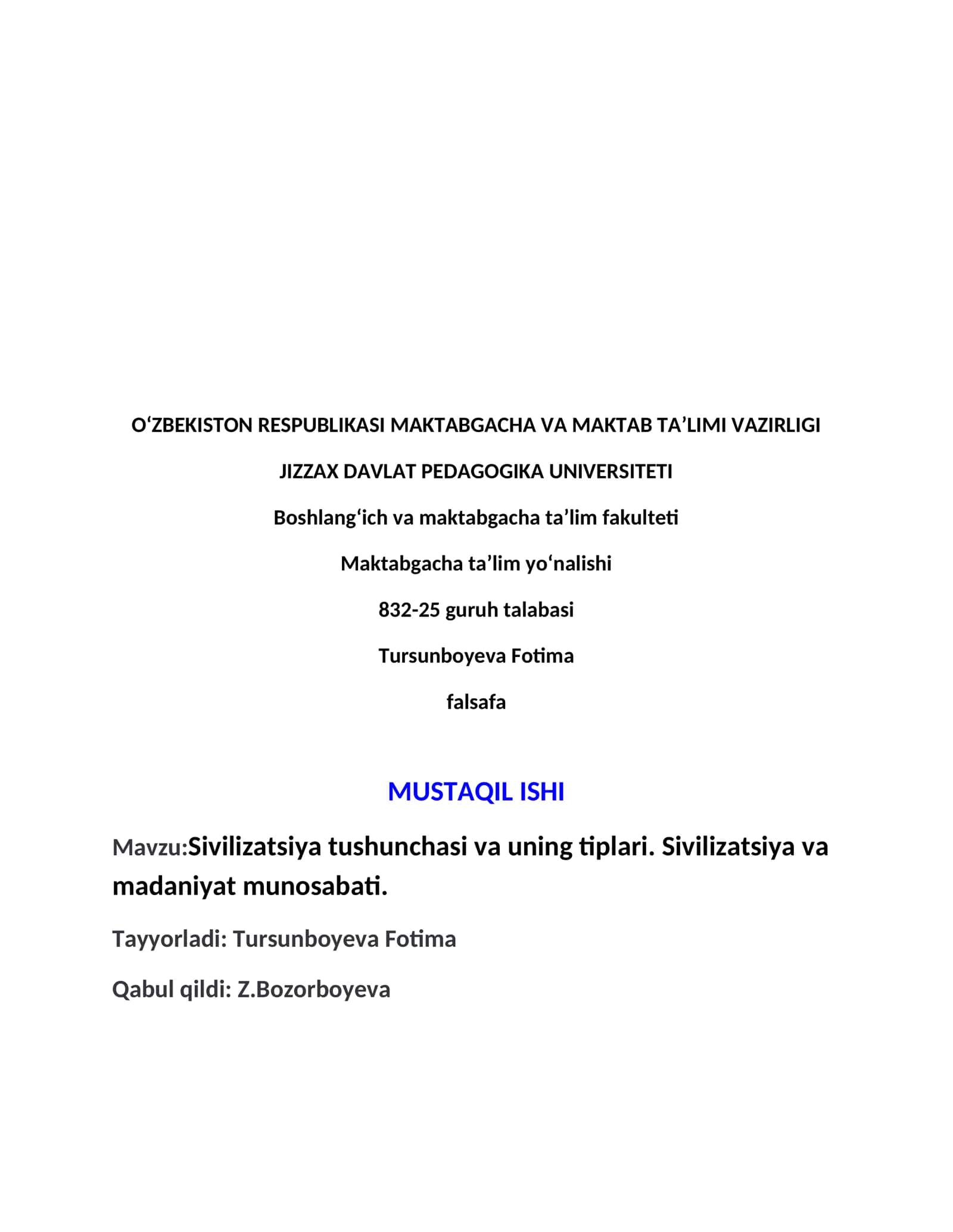 Sivilizatsiya tushunchasi va uning tiplari