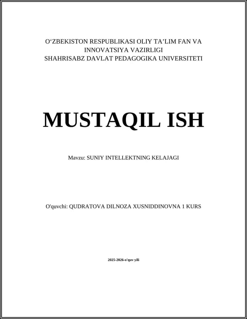 SUNIY INTELLEKTNING KELAJAGI