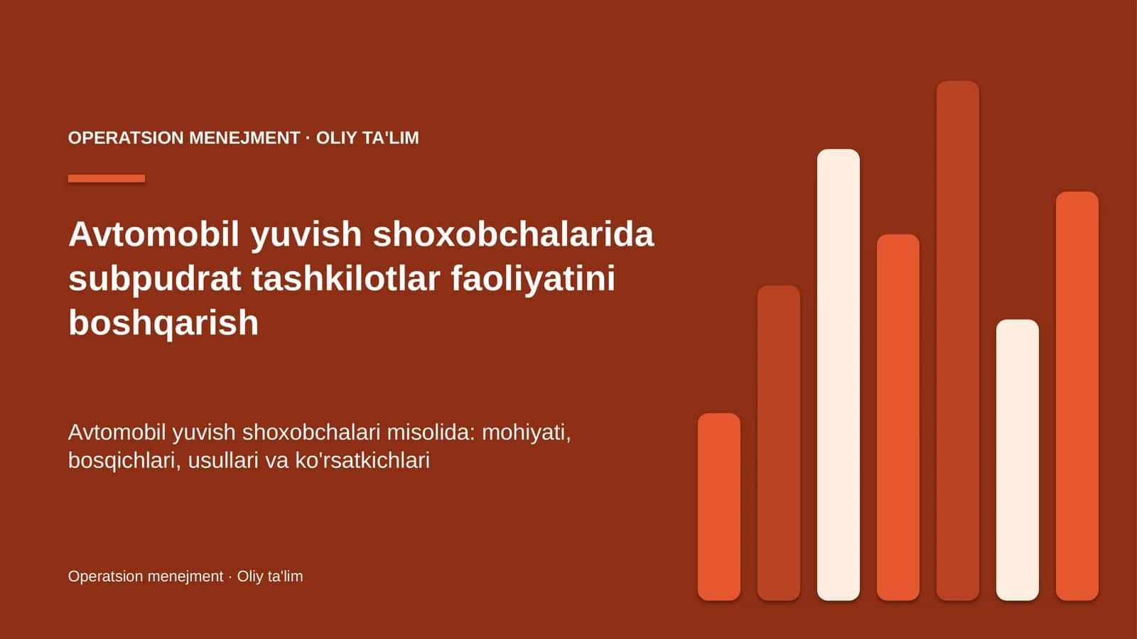 Avtomobil yuvish shoxobchalarida subpudrat tashkilotlar faoliyatini boshqarish