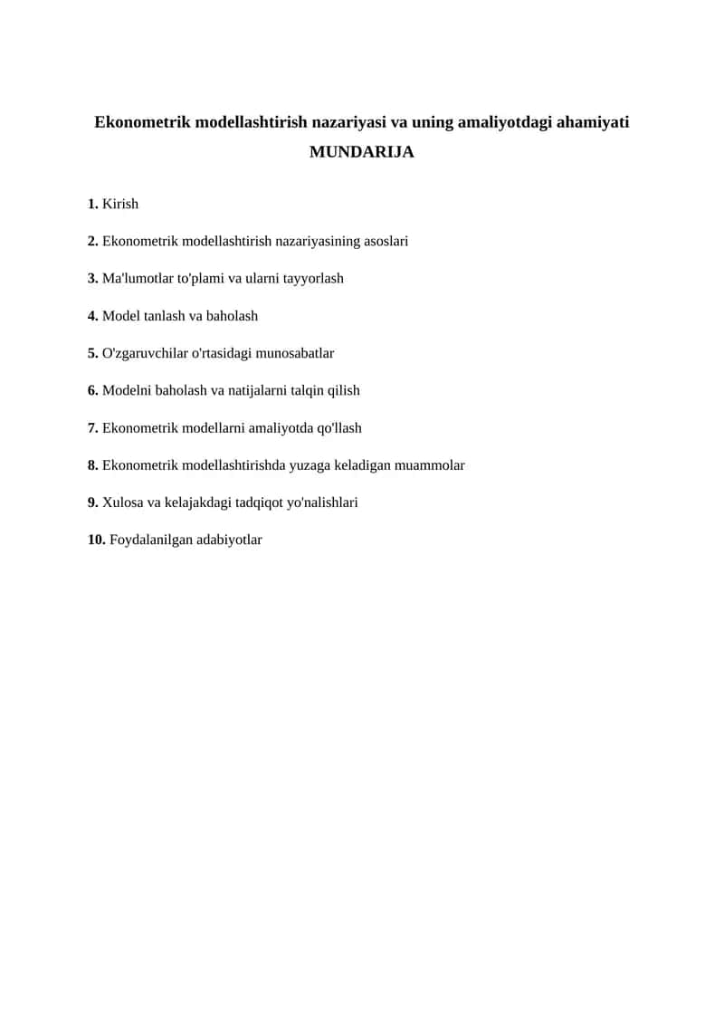 Ekonometrik Modellashtirish Nazariyasi