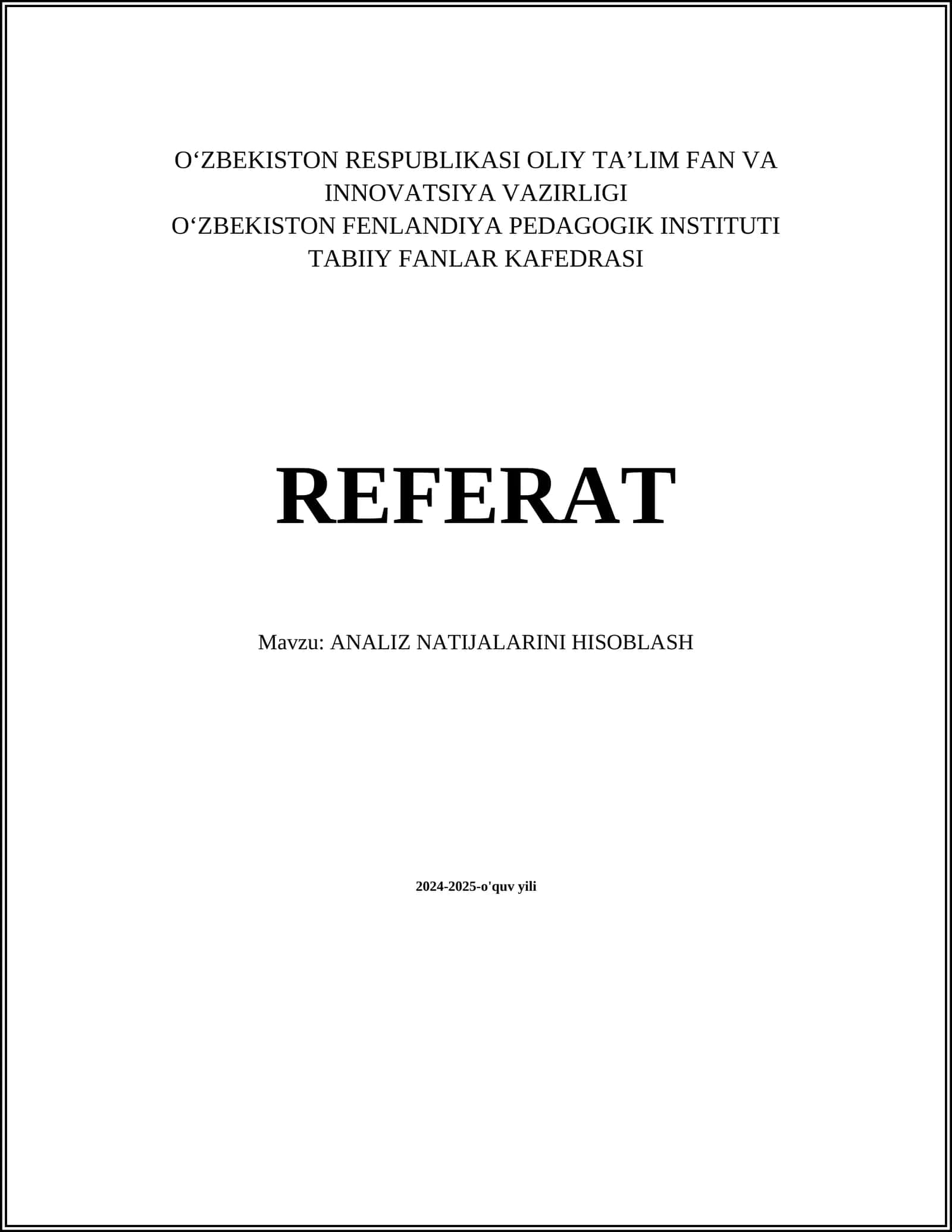 ANALIZ NATIJALARINI HISOBLASH