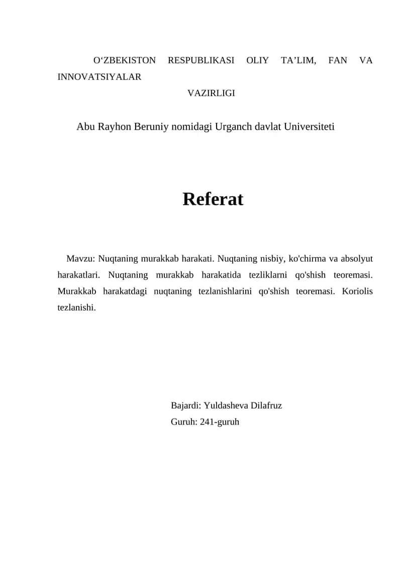 Nuqtaning Murakkab Harakati