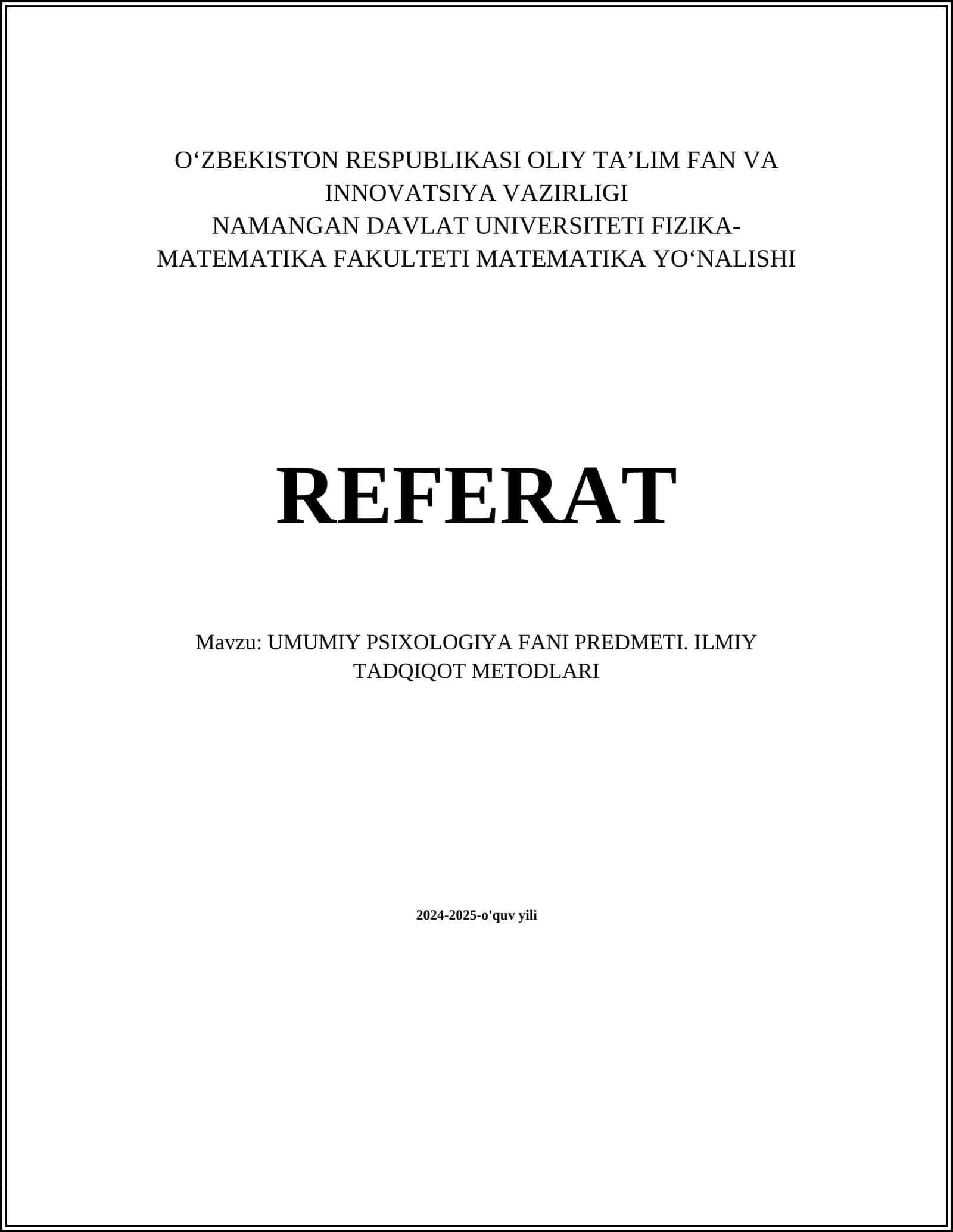 PSIXOLOGIYA FANI PREDMETI. ILMIY TADQIQOT METODLARI