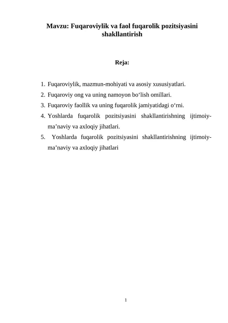Fuqaroviylik va faol fuqarolik pozitsiyasini shakllantirish