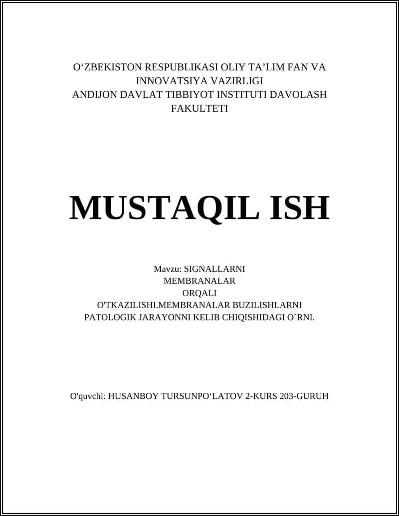 SIGNALLARNI MEMBRANALAR ORQALI O'TKAZILISHI