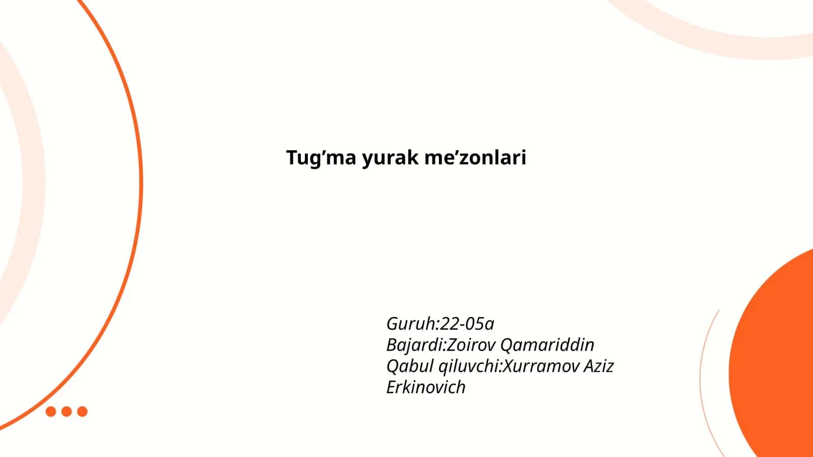 Tug’ma yurak me’zonlari