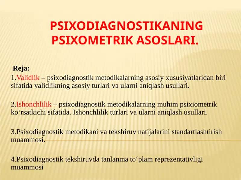 Psixodiagnostikaning psixometrik asoslari
