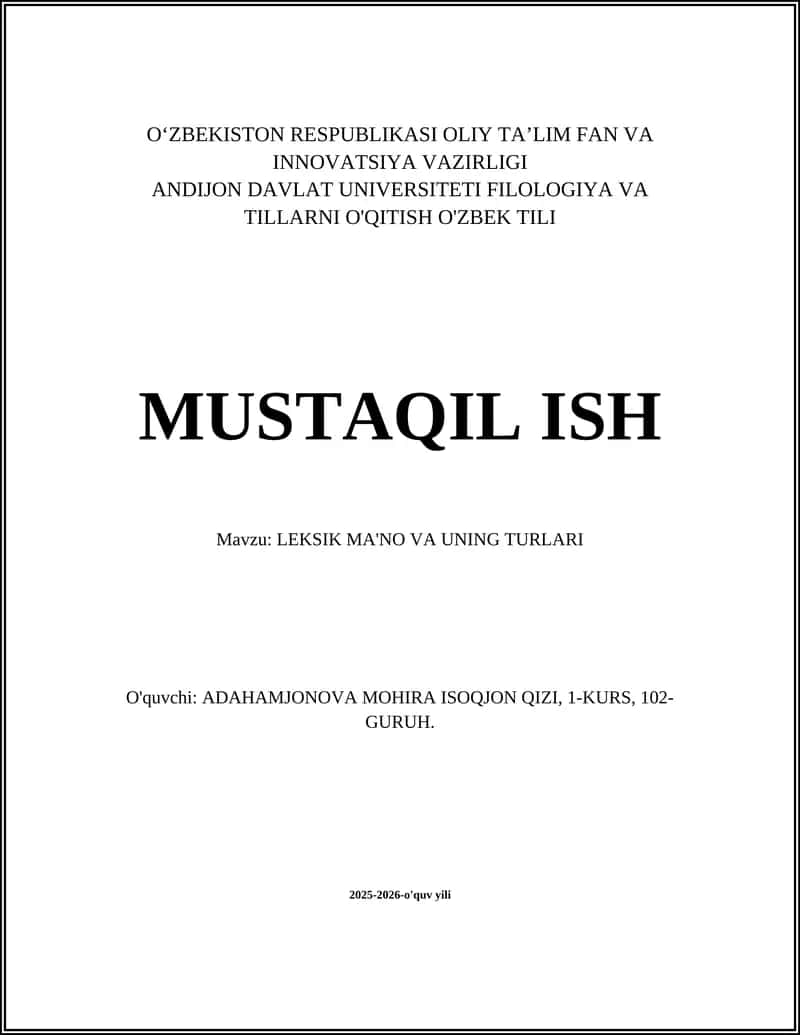 LEKSIK MA'NO VA UNING TURLARI