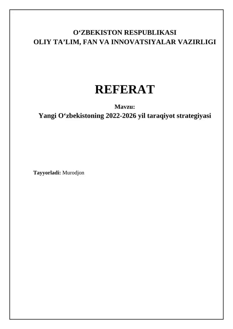 Yangi Oʻzbekistoning 2022-2026 yil taraqiyot strategiyasi
