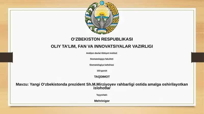 Yangi O'zbekiston: Prezident Sh.M. Mirziyoyev rahbarligidagi islohotlar