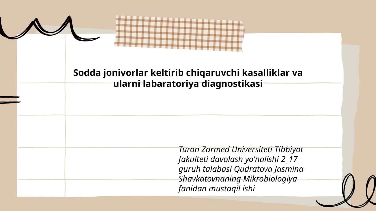 Sodda jonivorlar keltirib chiqaruvchi kasalliklar va ularni labaratoriya diagnostikasi