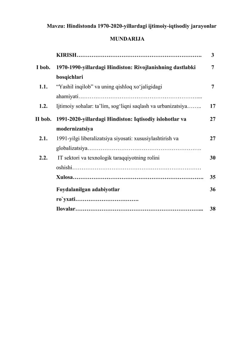 Hindistonda 1970-2020-yillardagi ijtimoiy-iqtisodiy jarayonlar