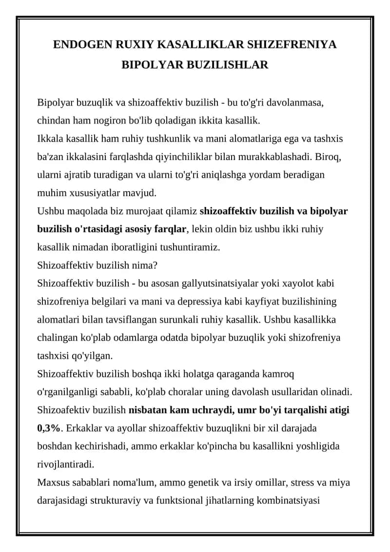 Shizoaffektiv buzilish va bipolyar buzilish