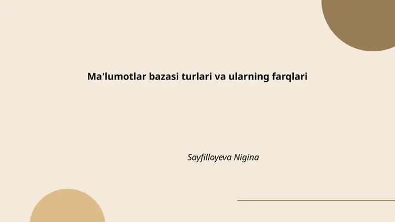 Ma'lumotlar bazasi turlari va ularning farqlari