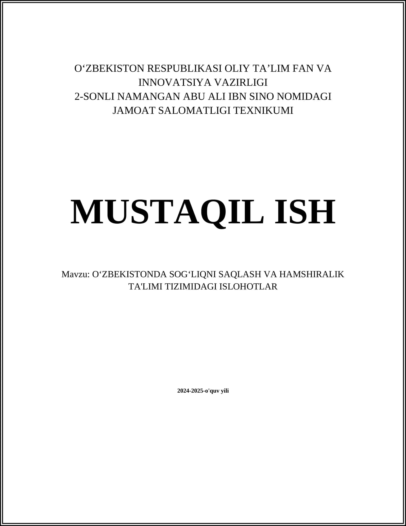 O'zbekistonda sog'liqni saqlash va hamshiralik ta'limi tizimidagi islohotlar