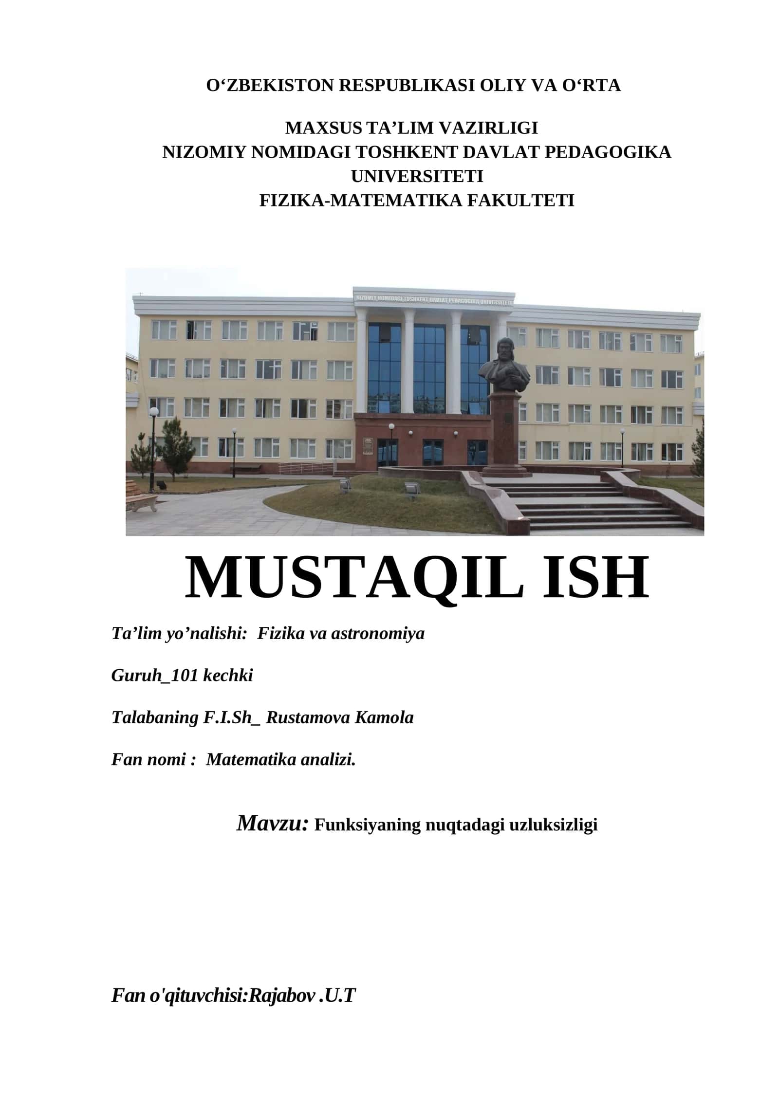 Funksiyaning nuqtadagi uzluksizligi