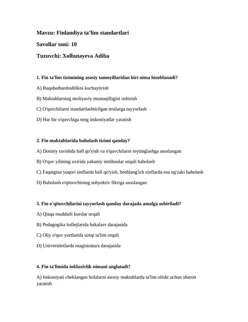 Finlandiya taʼlim standartlari