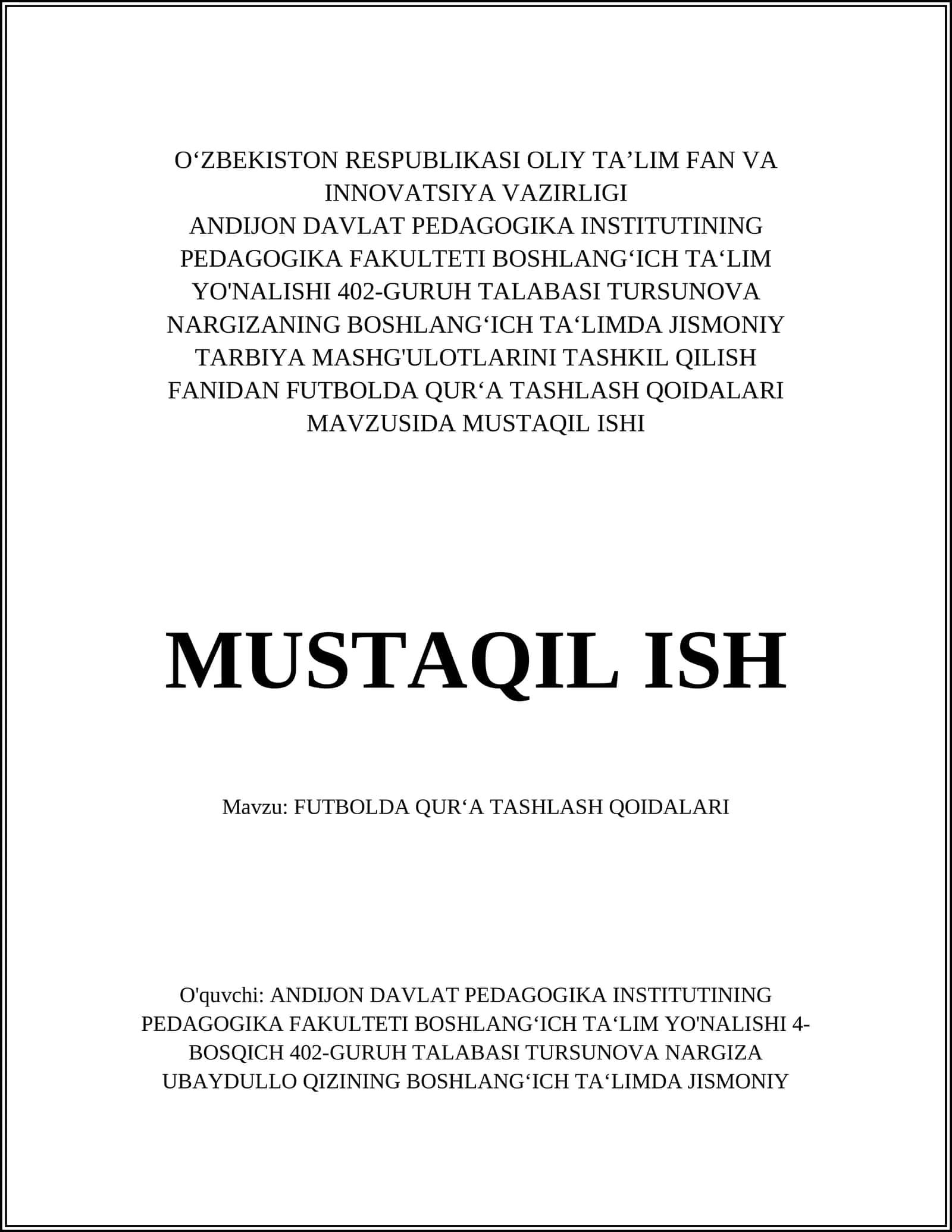 FUTBOLDA QUR‘A TASHLASH QOIDALARI