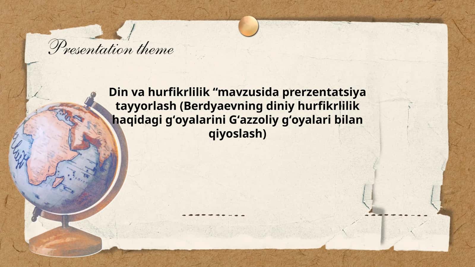 Din va hurfikrlilik “mavzusida prerzentatsiya tayyorlash (Berdyaevning diniy hurfikrlilik haqidagi gʻoyalarini Gʻazzoliy gʻoyalari bilan qiyoslash)