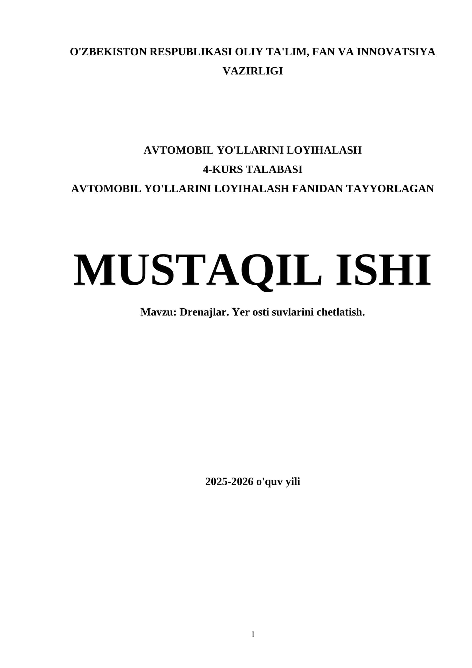 Drenajlar. Yer osti suvlarini chetlatish