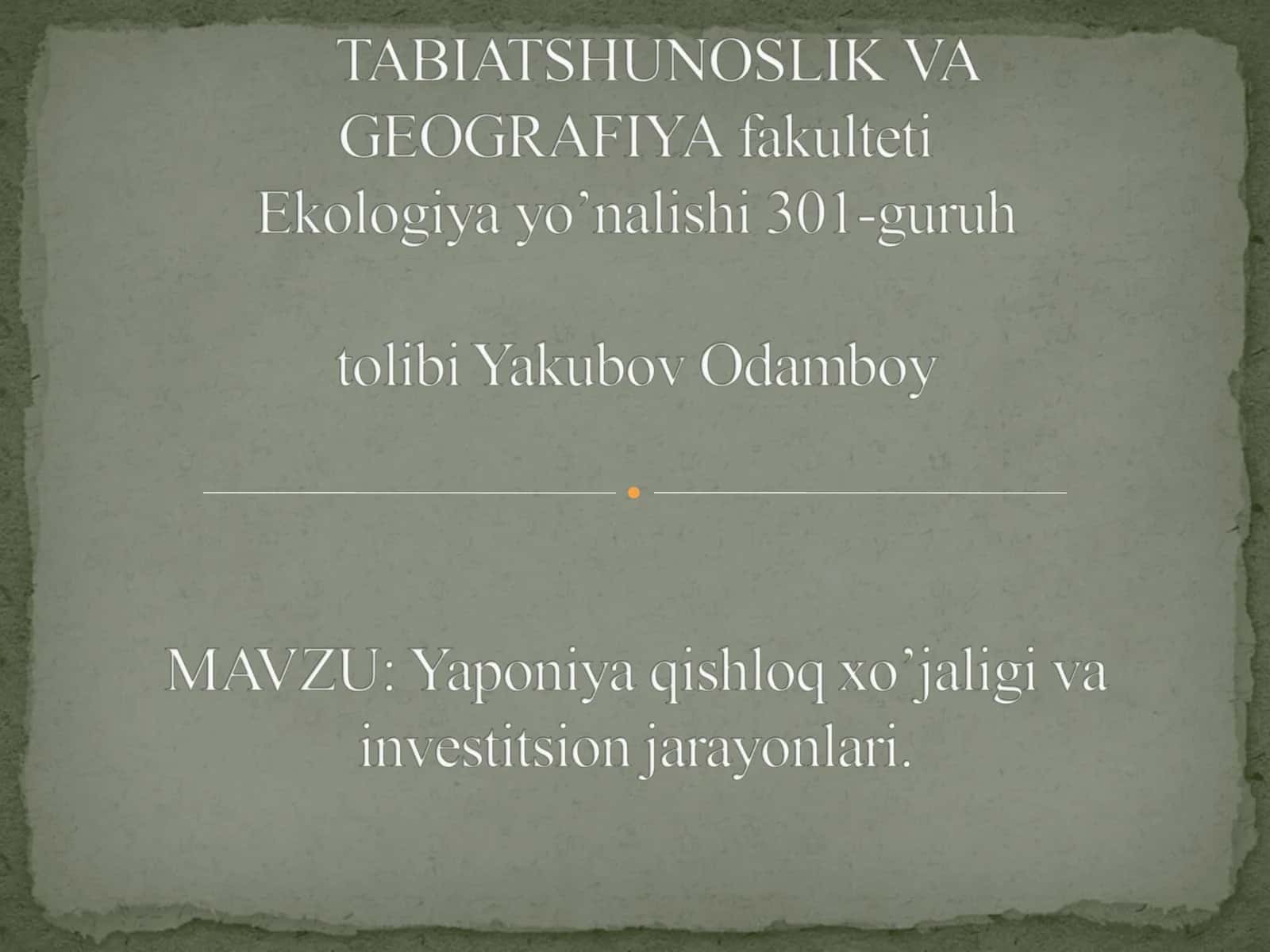Yaponiya qishloq xo’jaligi va sanoati