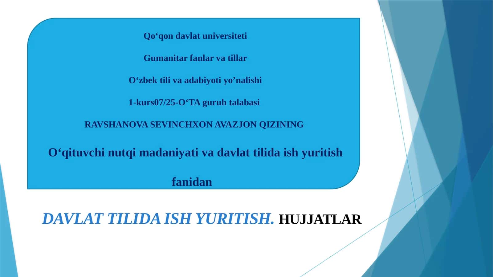O‘qituvchi nutqi madaniyati va davlat tilida ish yuritish
