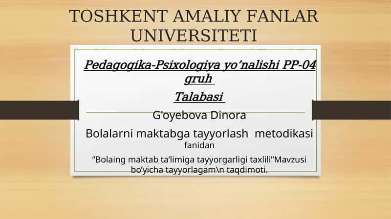 Bolalarning maktab ta’limiga tayyorgarligi taxlili.