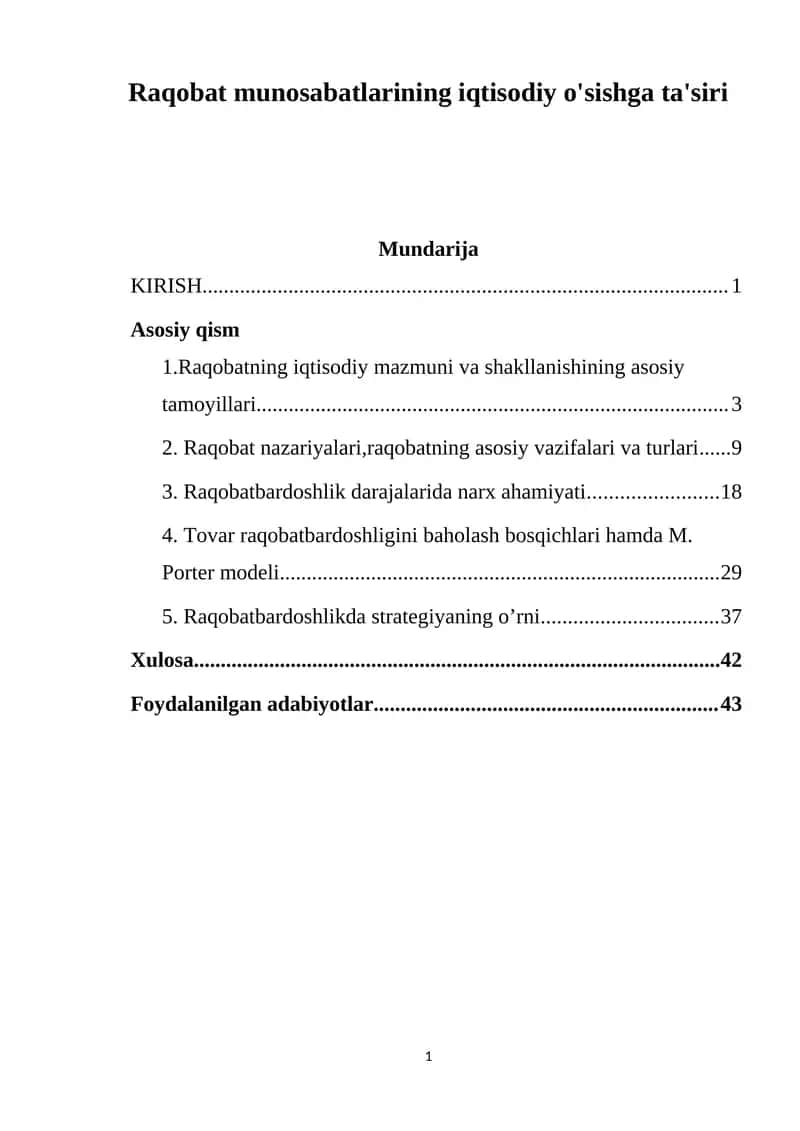 Raqobat munosabatlarining iqtisodiy o'sishga ta'siri