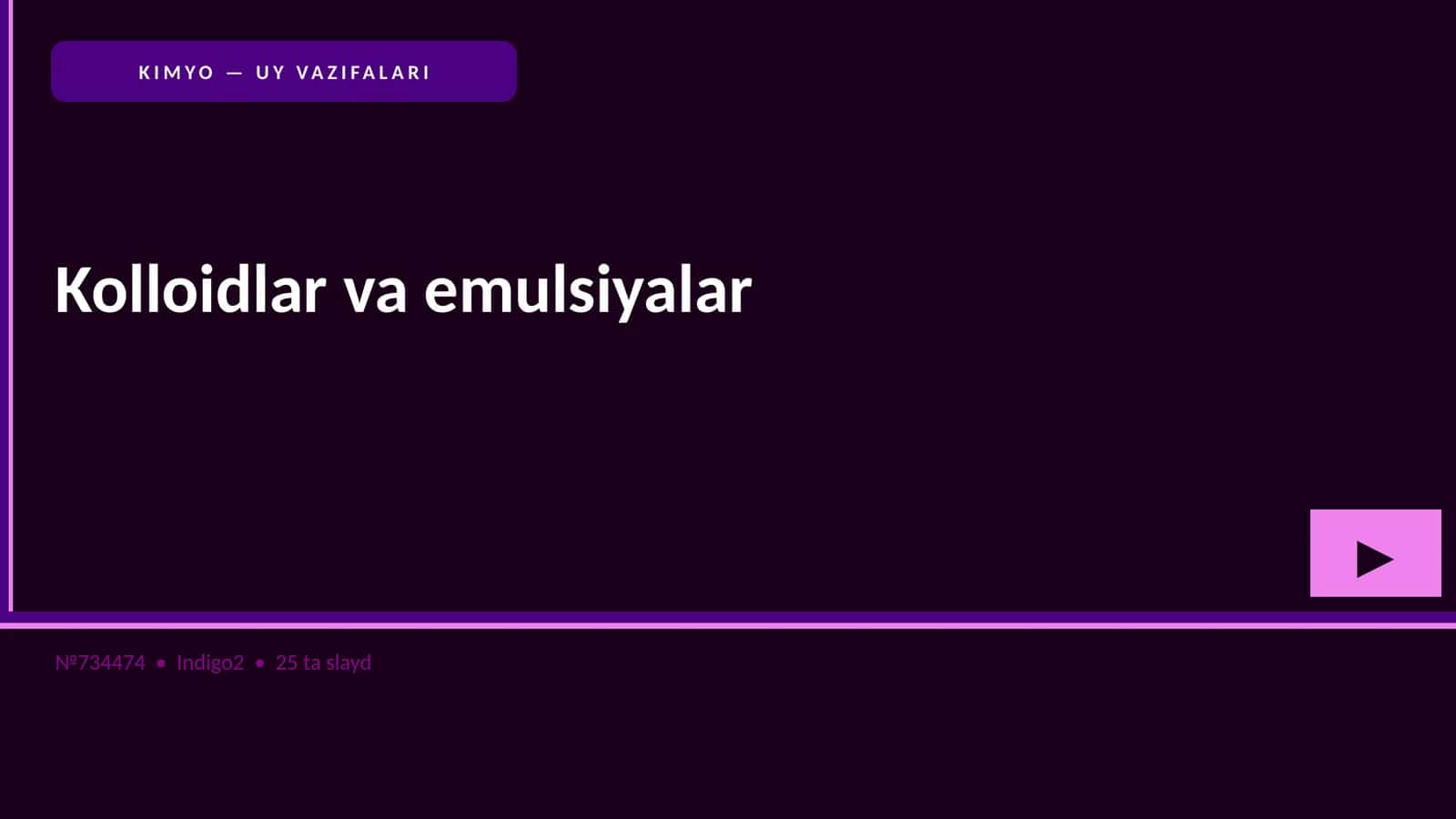 Kolloidlar va emulsiyalar uchun uy vazifalari