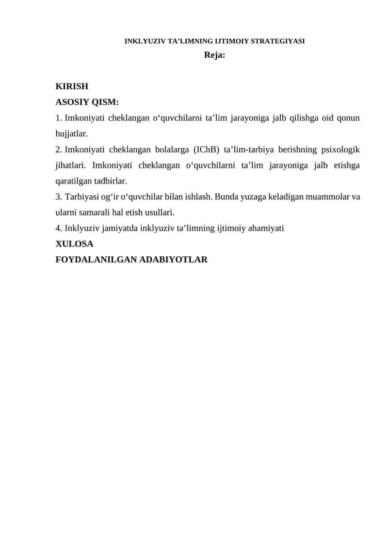 INKLYUZIV TA’LIMNING IJTIMOIY STRATEGIYASI
