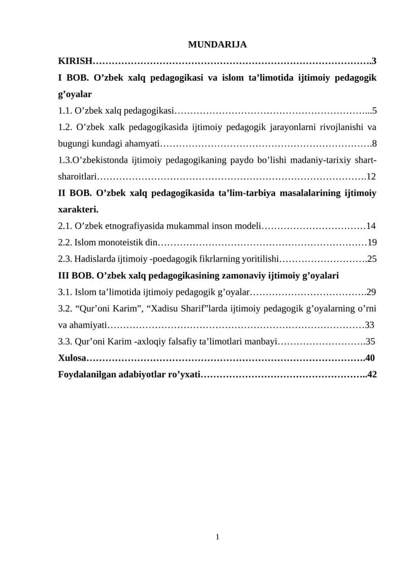 O’zbek xalq pedagogikasi va islom ta’limotida ijtimoiy pedagogik g’oyalar