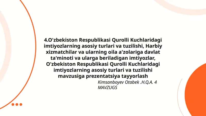 O'zbekiston Respublikasi Qurolli Kuchlaridagi Imtiyozlarning Asosiy Turlari va Tuzilishi