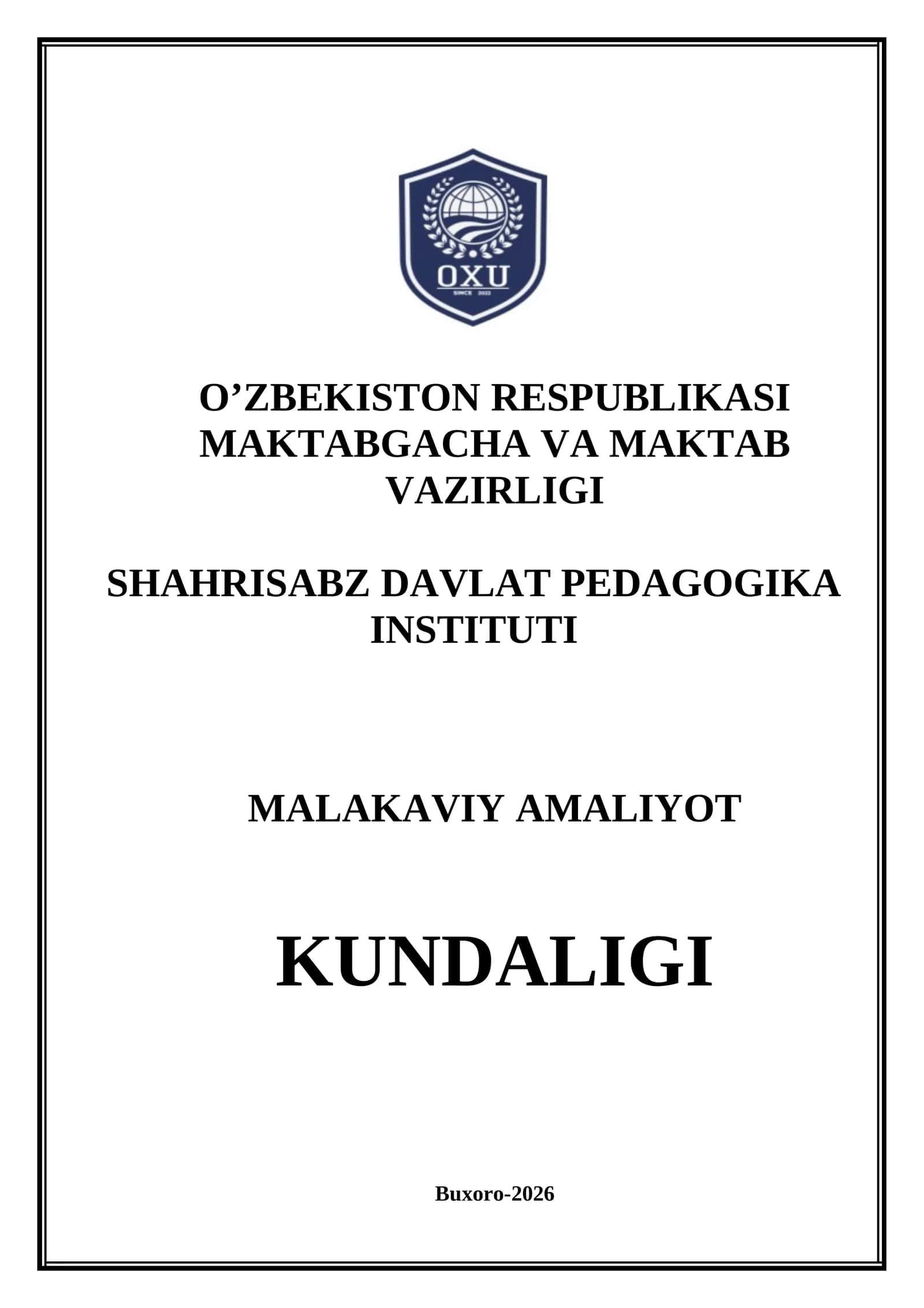 Amaliyot kundaligi Tayyori