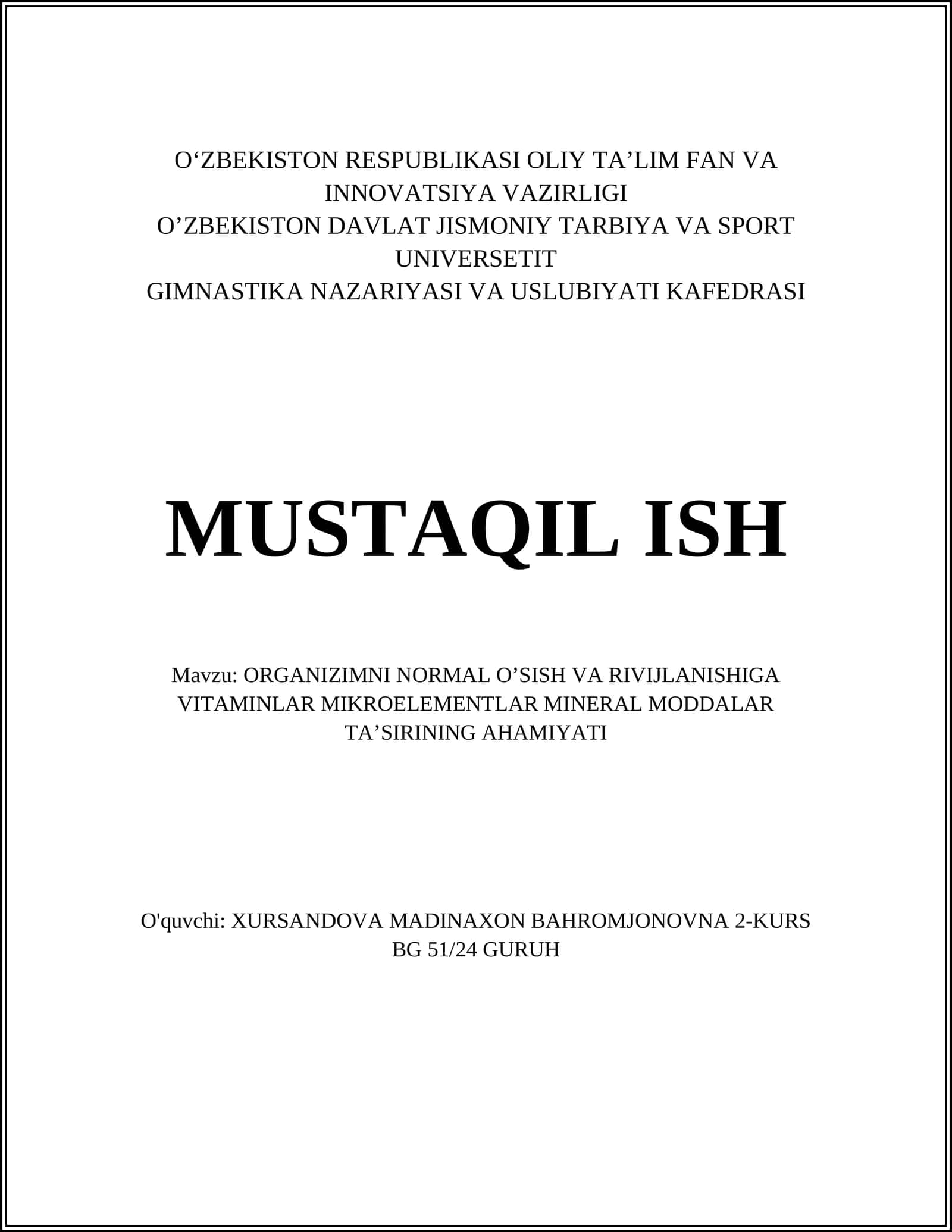 GIMNASTIKA NAZARIYASI VA USLUBIYATI KAFEDRASI